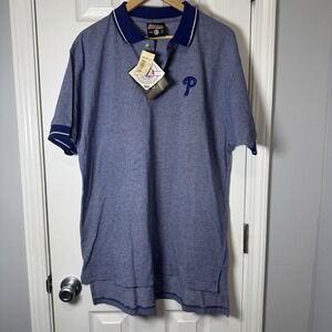 Mens Stitches Philadelphia Phillies Polo Shirt Blue Large Golf NWT‎ VTG